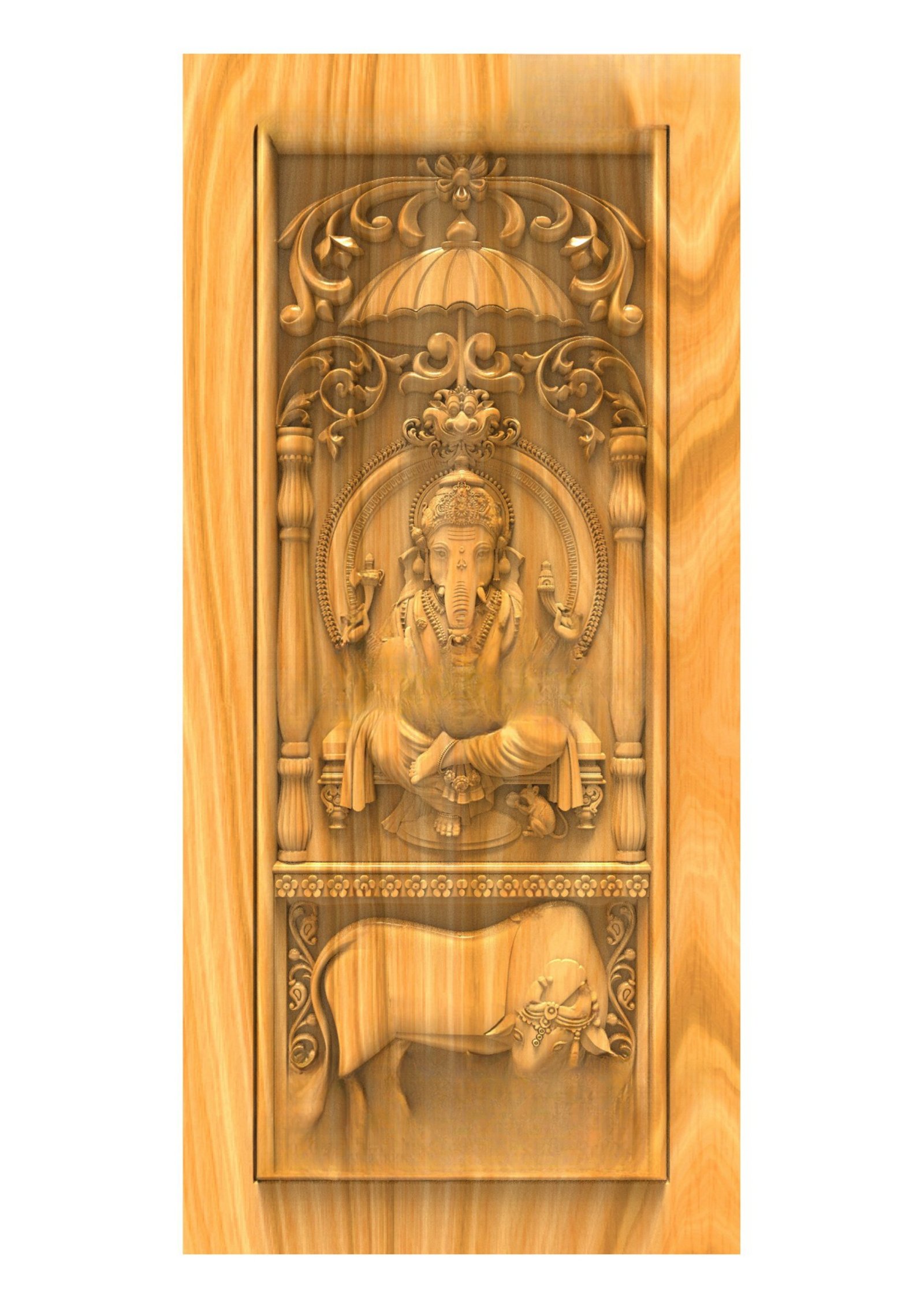 GSK NEW YEAR DOORS - PAGE-26 Lord Ganesha with Nandi Divine Carved Temple Door 3D Model